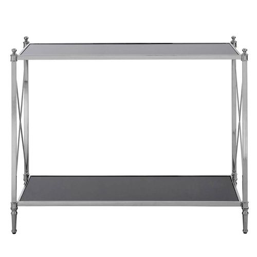 Hoffmann Black Glass and Silver Metal Console Table