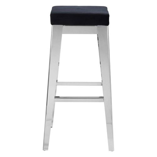 Horizon Black Velvet Fabric and Silver Metal Barstool