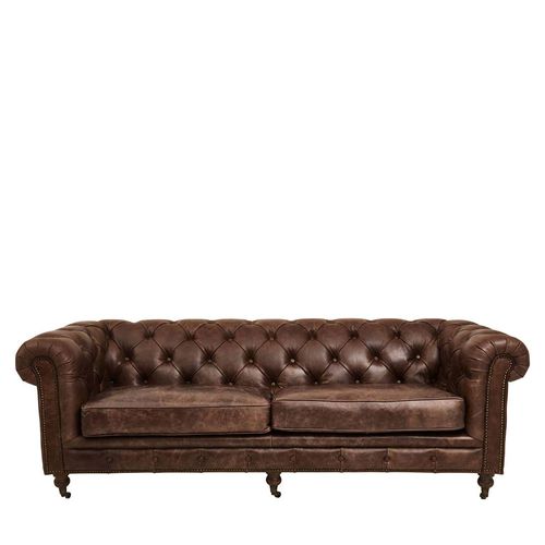 Hoxton Chesterfield Brown Leather 3 Seater Sofa