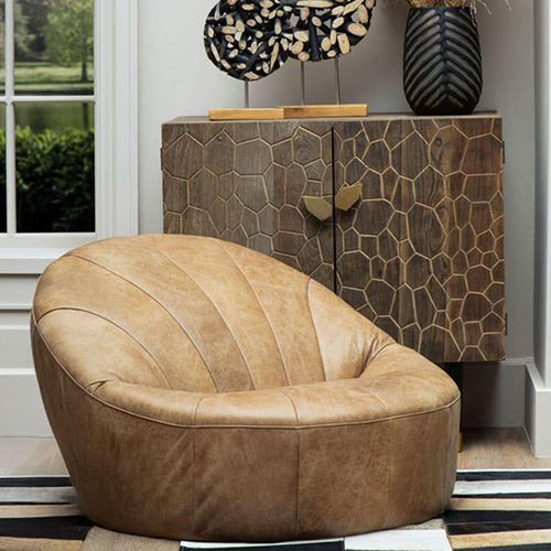 Hoxton Light Brown Leather Curved Accent Chair