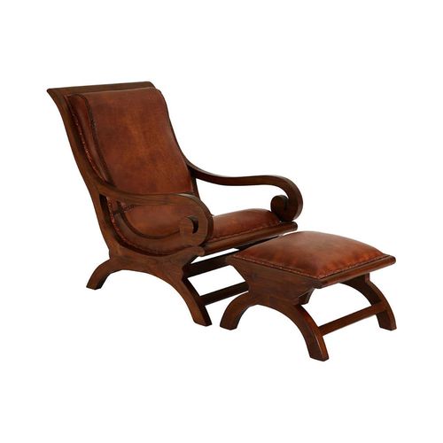 Inca Brown Leather Chair with Footstool