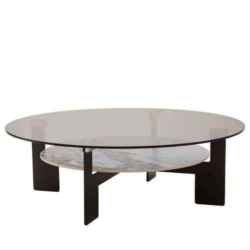 Imperia Grey Glass Round Large Coffee Table with Shelf