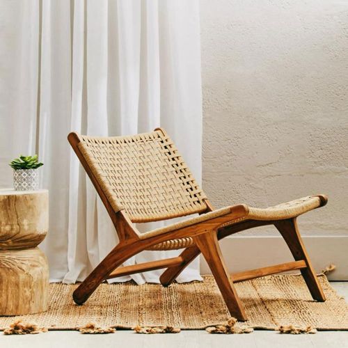 Inca Teak Wood and Loom Weaved Lounge Chair