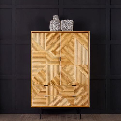 Jakara Natural and Black Metal 2 Door Hall Cabinet