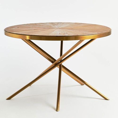 Jana Wood and Gold Metal 4 Seater Round Dining Table - 120cm