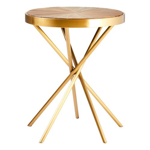 Jana Wood Round Side Table with Cross Gold Legs