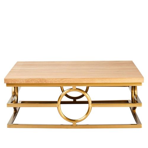 Jana Oak and Gold Metal Square Coffee Table