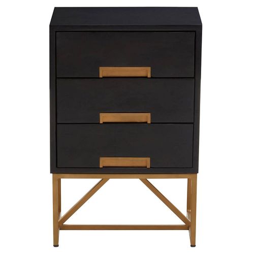 Kochi Black Mango Wood 3 Drawer Bedside Table
