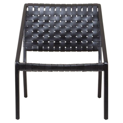 Kendari Black Woven Leather and Teak Wood Chair