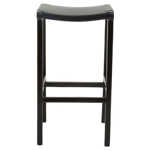Kendari Black Leather and Teak Barstool