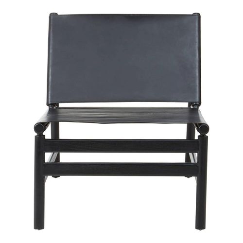 Kendari Black Leather and Teak Wood Chair with Backrest