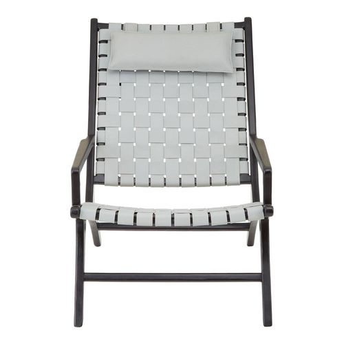 Kendari Grey Woven Leather and Teak Wood Armchair