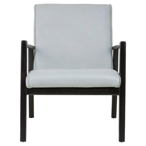 Kendari Grey Leather and Teak Wood Armchair
