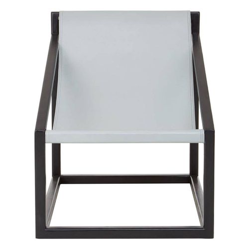 Kendari Grey Leather and Teak Wood Cubic Frame Chair