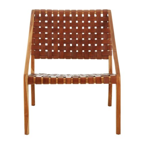 Kendari Tan Woven Leather and Teak Wood Chair