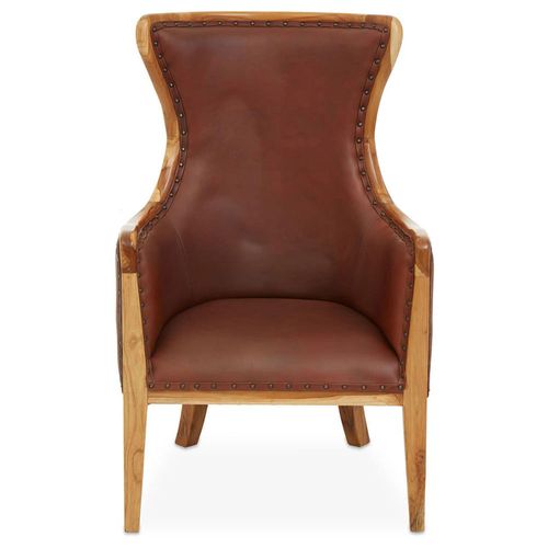 Kendari Vintage Brown Leather and Teak Wood Chair