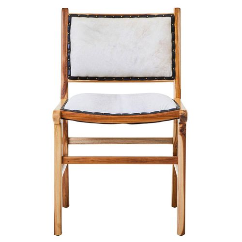 Kendari White Cow Leather and Teak Wood Dining Chair