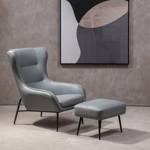 Kaiko Grey Faux Leather Armchair with Footstool
