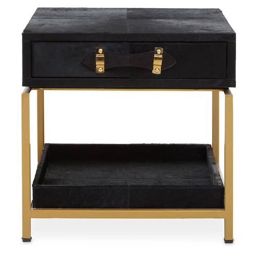 Kensington Townhouse Black Faux Fur 1 Drawer Bedside Table