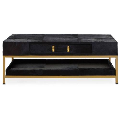 Kensington Townhouse Black Faux Fur 1 Drawer Coffee Table