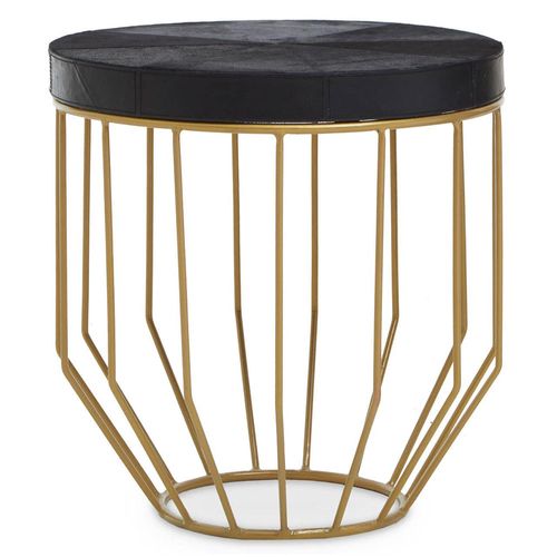 Kensington Townhouse Black Faux Fur and Gold Metal Round Side Table