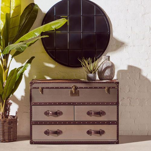 Kensington Townhouse Brown and White Cow Leather 3 Drawer Cabinet