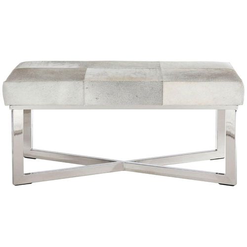 Kensington Townhouse Grey Leather and Silver Metal Bench