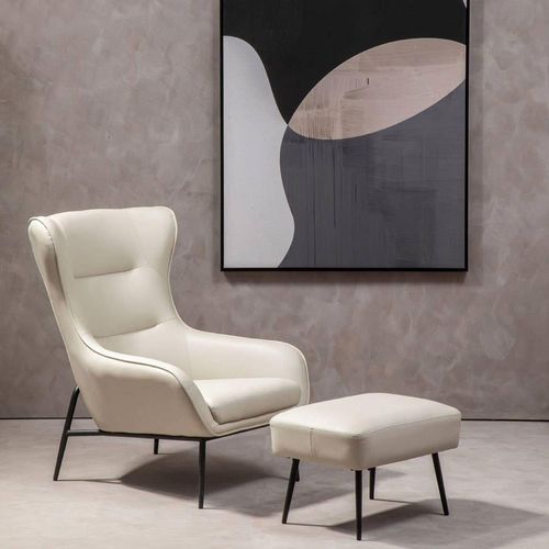 Kaiko Stone Faux Leather Wing Back Armchair with Footstool