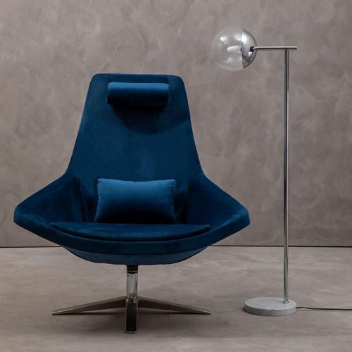 Kalo Navy Velvet Fabric Curved Armchair