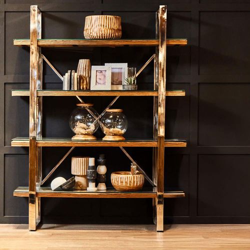 Kerala Clear Glass and Silver Metal Open Shelving Unit