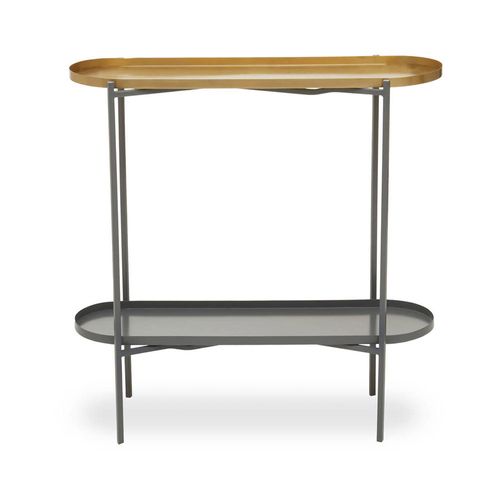 Korba Grey and Gold Metal Oval Console Table