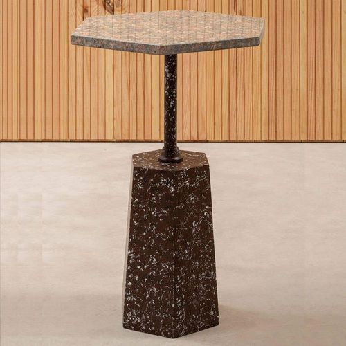 Inventivo Grey Marble Hexagonal Side Table
