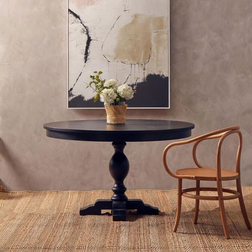 Lyon Black Oak 6 Seater Round Pedastal Dining Table - 130cm
