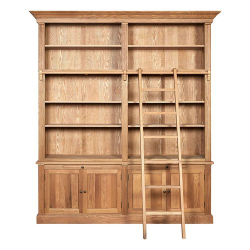 Lyon Grey Washed Oak 4 Door Large Bookcase with Ladder
