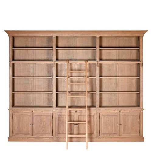 Lyon Grey Washed Oak 6 Door Large Bookcase with Ladder