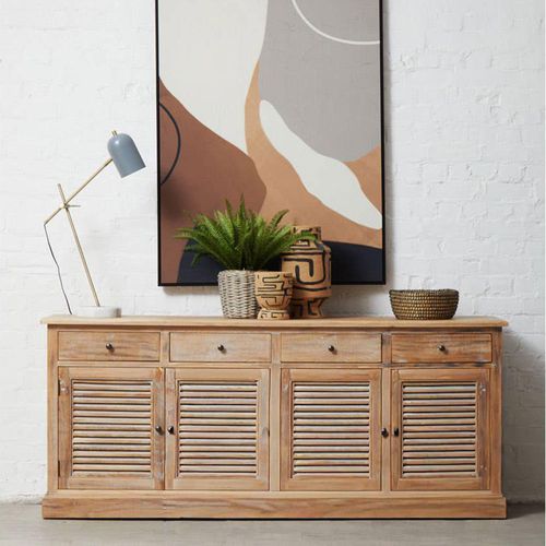 Lyon Oak Louvered 4 Door Extra Large Sideboard - 200cm