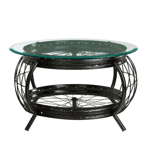 Mantis Clear Glass and Black Round Coffee Table