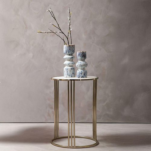 Macy White Marble and Gold Round Side Table