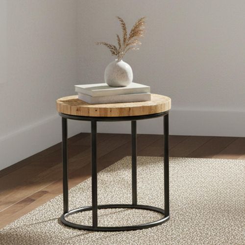 Malang Teak Wood and Metal Round Side Table