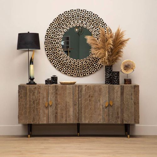 Malay Elm Wood 4 Door Extra Large Sideboard - 205cm