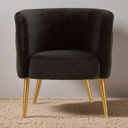 Manhattan Black Velvet Fabric Tub Chair with Gold Metal Legs