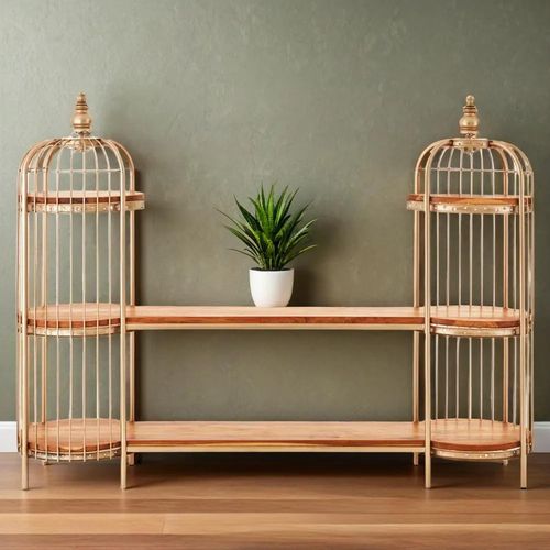 Mantis Champagne Gold Birdcage Long Shelving Unit