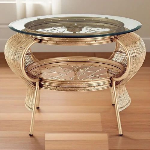 Mantis Clear Glass and Champagne Gold Round Side Table