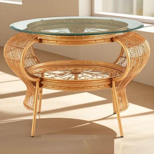 Mantis Clear Glass and Gold Round Side Table