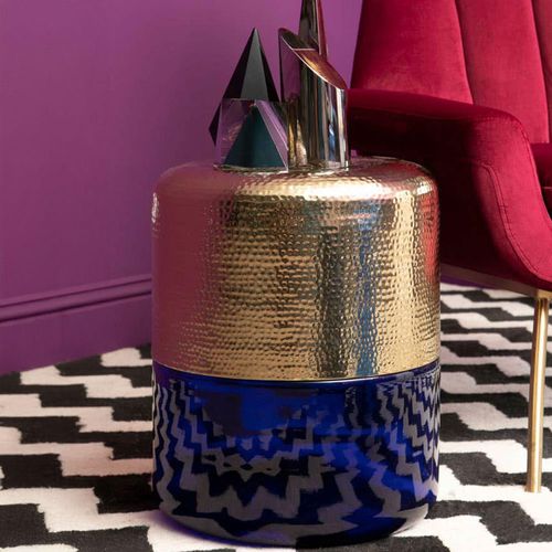 Margot Blue Glass and Gold Round Side Table