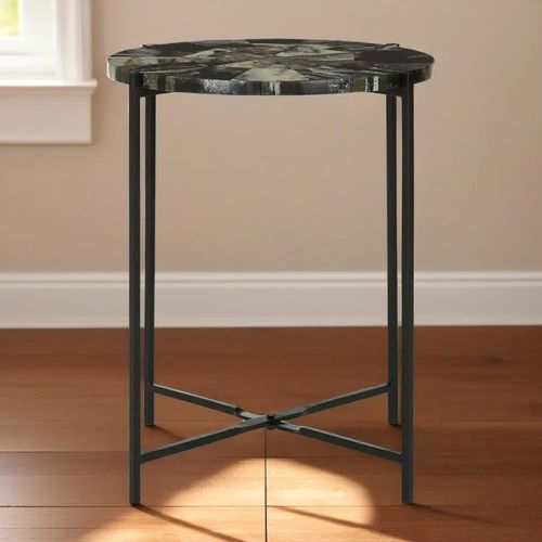 Marlox Antique Green and Black Round Side Table