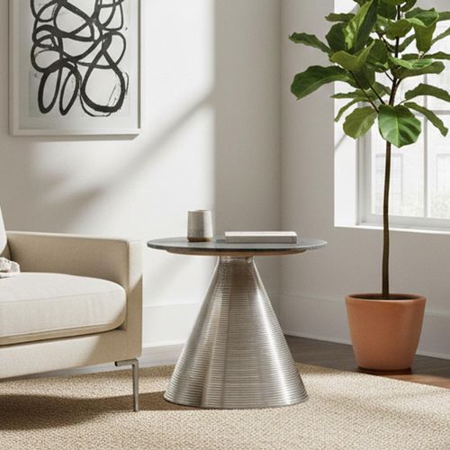 Martini Grey Marble and Silver Round Side Table