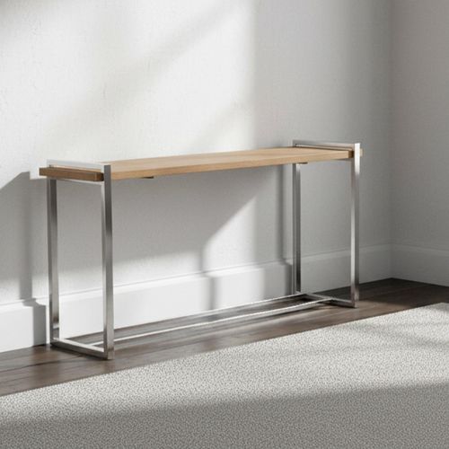 Menteng Elm Wood and Silver Metal Console Table