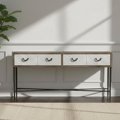 Milan Grey Elm Wood 4 Drawer Console Table