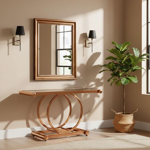 Novara Black Glass and Rose Gold Metal Console Table